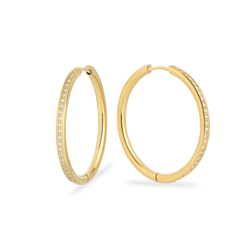 Stainless thin half eternity hoop earrings