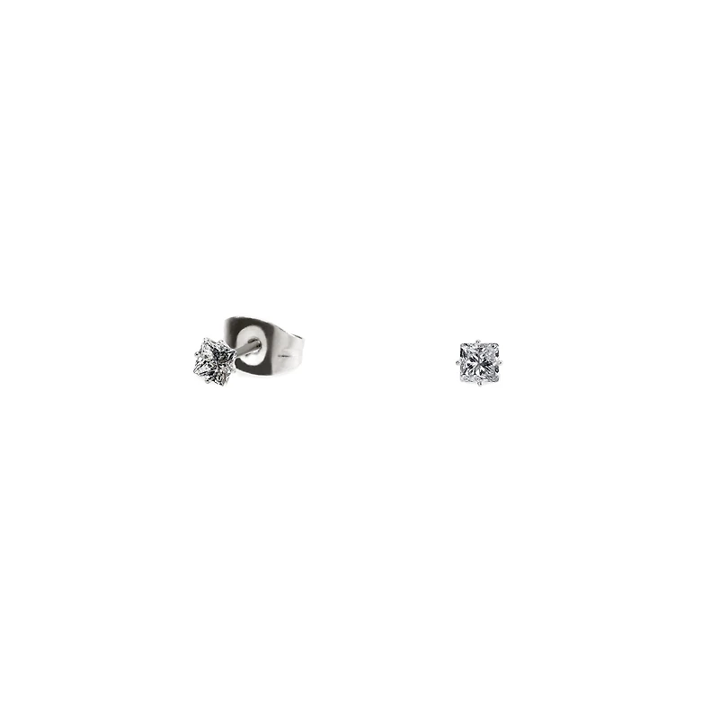 Boucles oreilles cz carré 4 mm acier inox