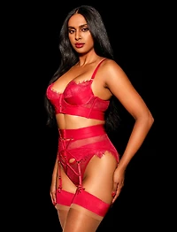 Belinda Crimson 3 Piece Lingerie Set