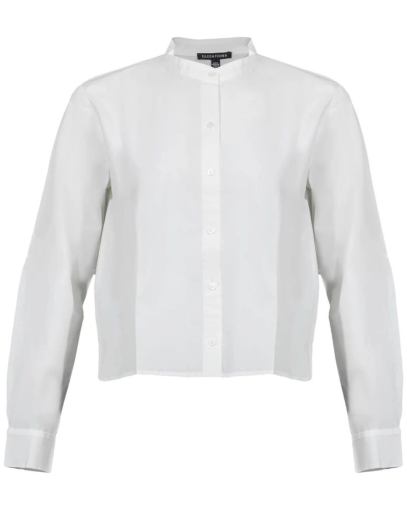 Eileen Fisher Organic Cotton Poplin Band Collar Short Shirt