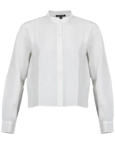 Eileen Fisher Organic Cotton Poplin Band Collar Short Shirt