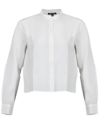 Eileen Fisher Organic Cotton Poplin Band Collar Short Shirt