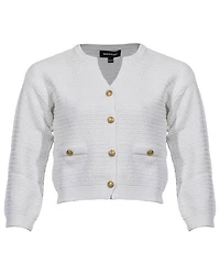 Repeat  Cotton Textured V-Neck Cardigan