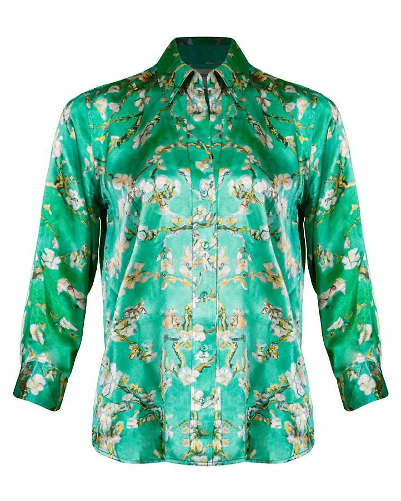 L'Agence Dani Teal Cherry Blossom Blouse