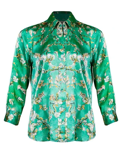 L'Agence Dani Teal Cherry Blossom Blouse