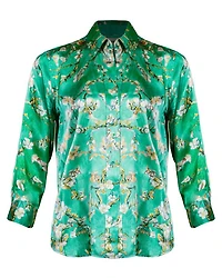 L'Agence Dani Teal Cherry Blossom Blouse