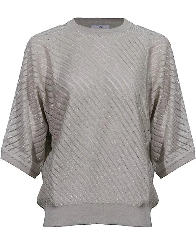 Tonet Elbow Sleeve Shimmer Rib Pullover