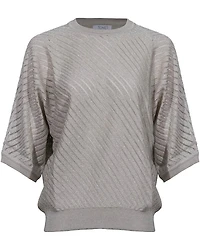 Tonet Elbow Sleeve Shimmer Rib Pullover