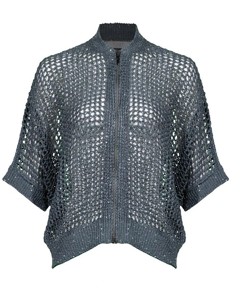 Tonet Open Knit Sequin Zip Cardigan