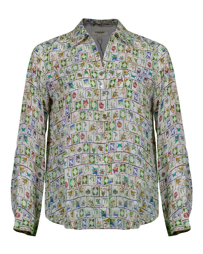 L'Agence Nina Mahjong Print Silk Blouse