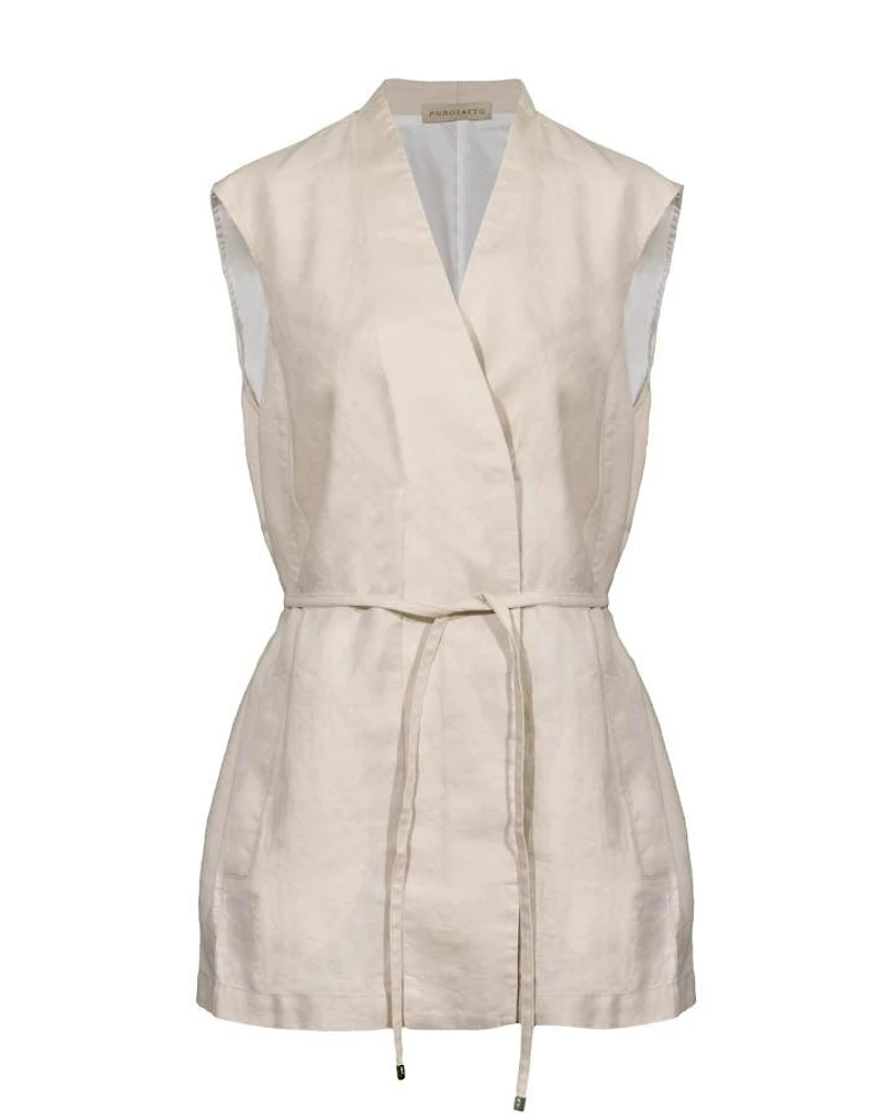 Purotatto Linen Vest With Belt