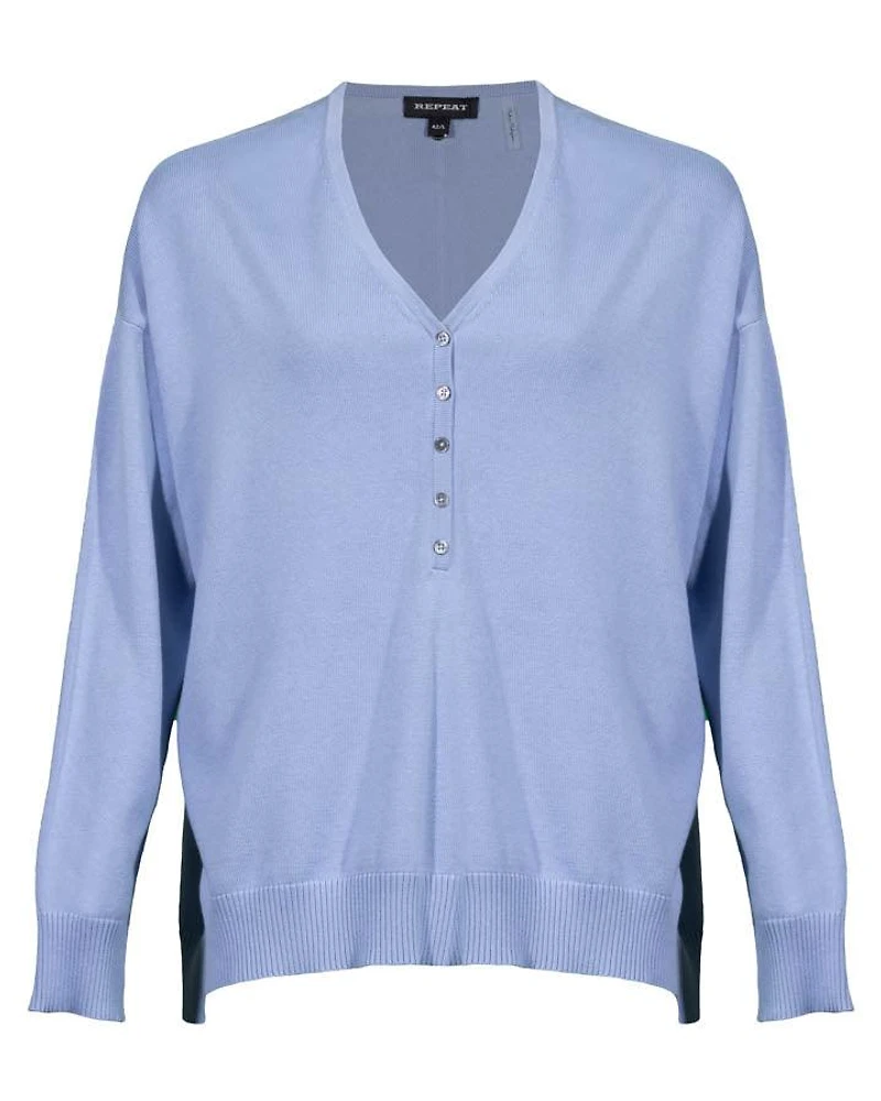 Repeat V-Neck Front Button Pullover