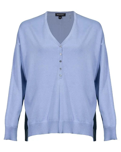 Repeat V-Neck Front Button Pullover