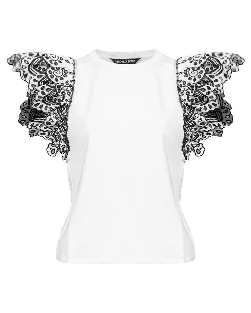 Veronica Beard Julianka Ruffle Eyelet Cap Sleeve Top