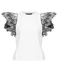 Veronica Beard Julianka Ruffle Eyelet Cap Sleeve Top