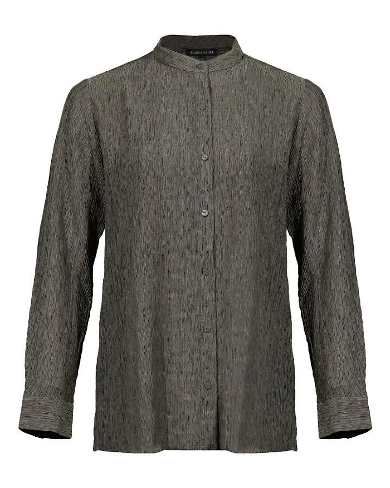 Eileen Fisher Mandarin Collar Plisse Long Shirt