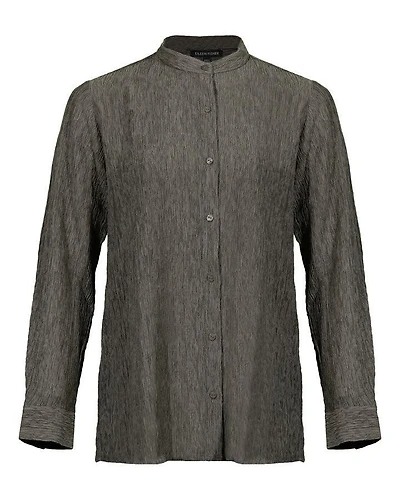 Eileen Fisher Mandarin Collar Plisse Long Shirt