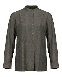Eileen Fisher Mandarin Collar Plisse Long Shirt