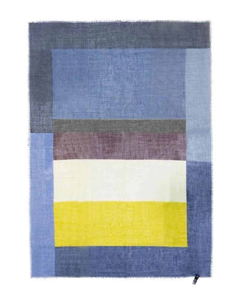 Cinzia Rocca Blue Wool Geometric Pattern Scarf