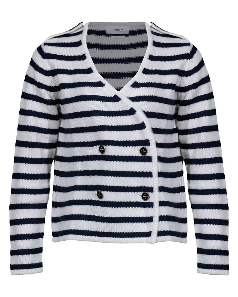 Notshy Cashmere Molly Striped Double Breasted Cardigan
