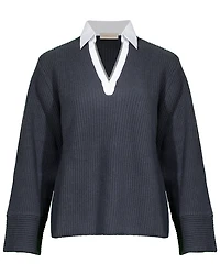 Purotatto V-Neck Ribbed Pullover With Faux Collar