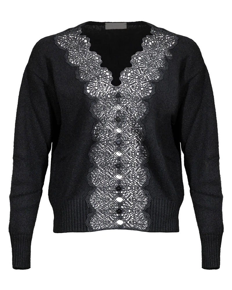 Purotatto Lace Trimmed Wool Silk Cardigan
