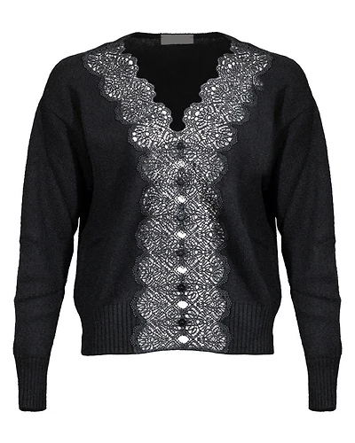 Purotatto Lace Trimmed Wool Silk Cardigan