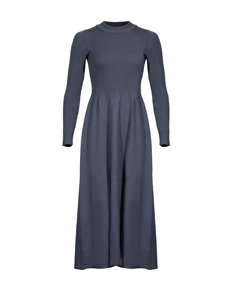 Purotatto Long Sleeve Wool Knit Dress With Loosered Skirt