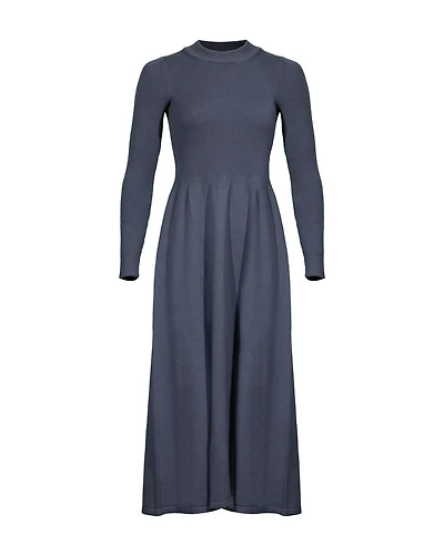 Purotatto Long Sleeve Wool Knit Dress With Loosered Skirt