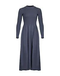Purotatto Long Sleeve Wool Knit Dress With Loosered Skirt