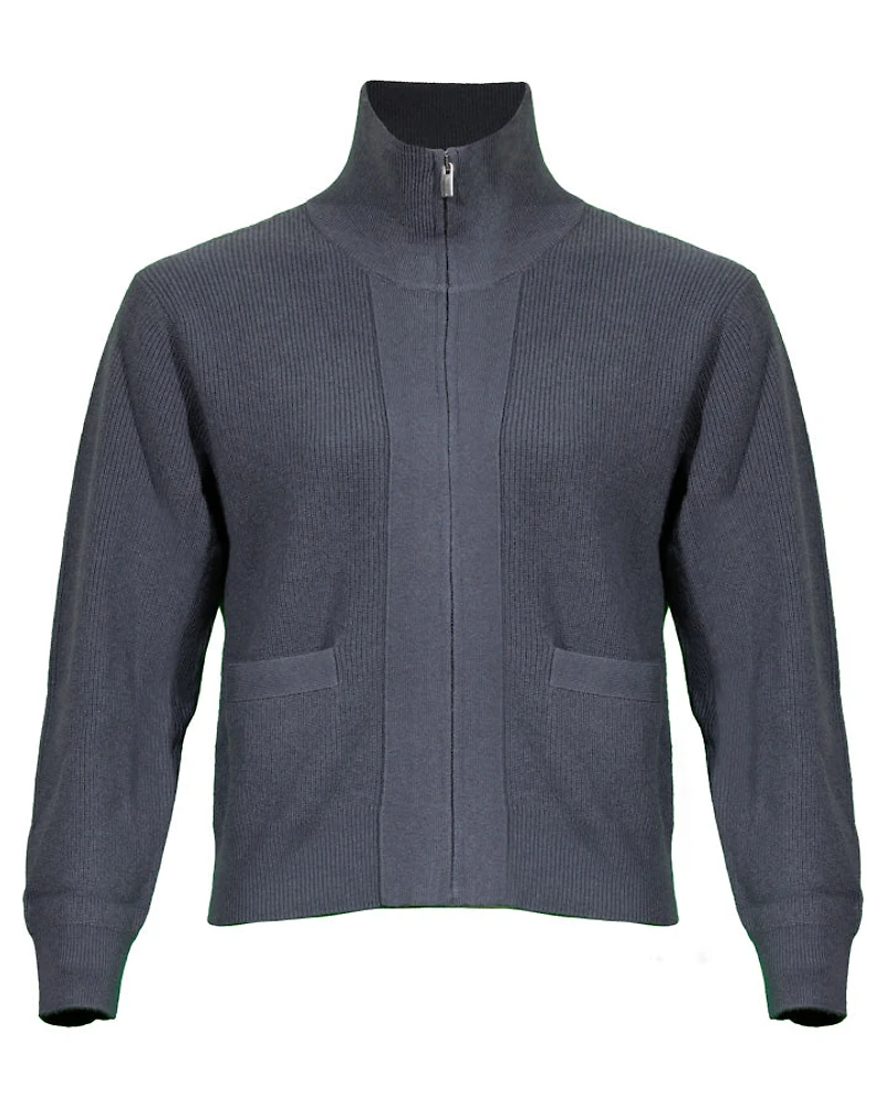Purotatto Ribbed Zip Front Wool Cashmere Cardigan