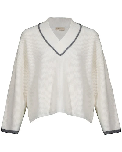 Purotatto V-Neck Two-Tone Ribbed Wool Cashmere Pullover