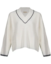 Purotatto V-Neck Two-Tone Ribbed Wool Cashmere Pullover