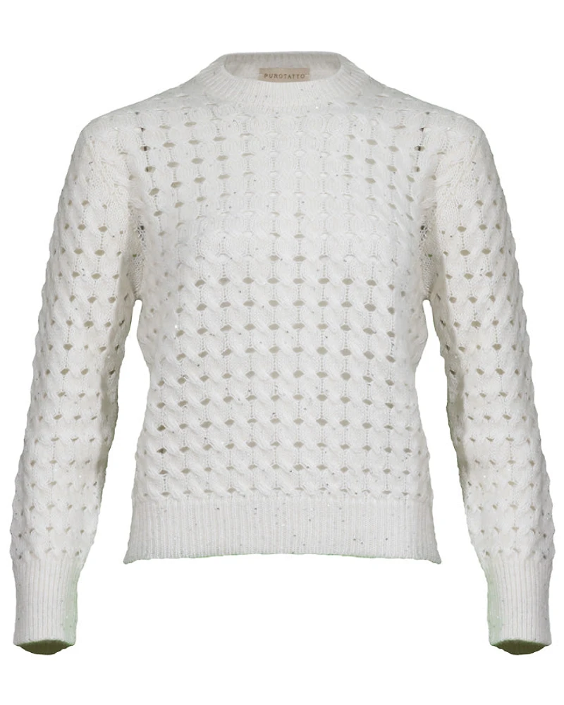 Purotatto Round Neck Loose Weave Knit With Sequins