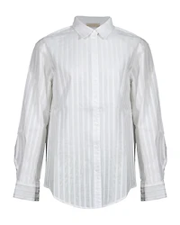 Purotatto Pinstripe Cotton Button Up Blouse