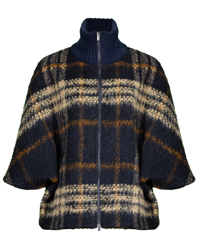 Purotatto Zip Front Plaid Crepe Jacket