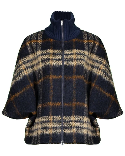 Purotatto Zip Front Plaid Crepe Jacket