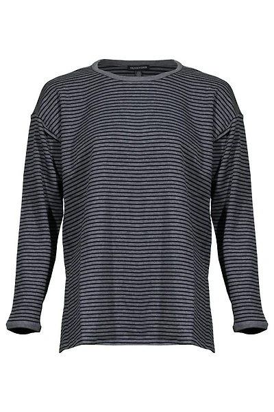 Eileen Fisher Striped Cozy Brushed Terry Long Box Top