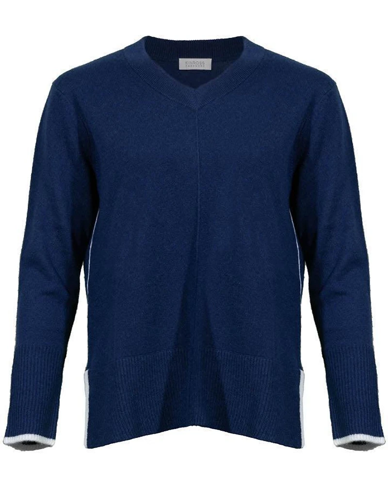 Kinross Easy Hi Low Tipped Vee Pullover