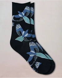 Bleu Foret Velvet Bird Pattern Socks