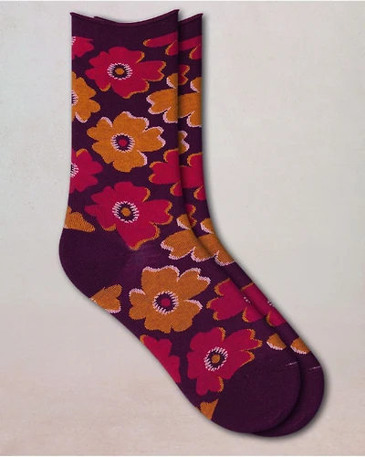 Bleu Foret Velvet Petunias Pattern Socks
