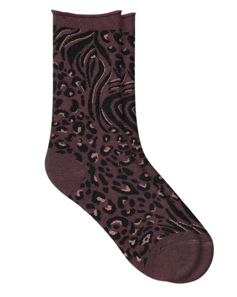 Bleu Foret Fine Wool Animal Print Socks