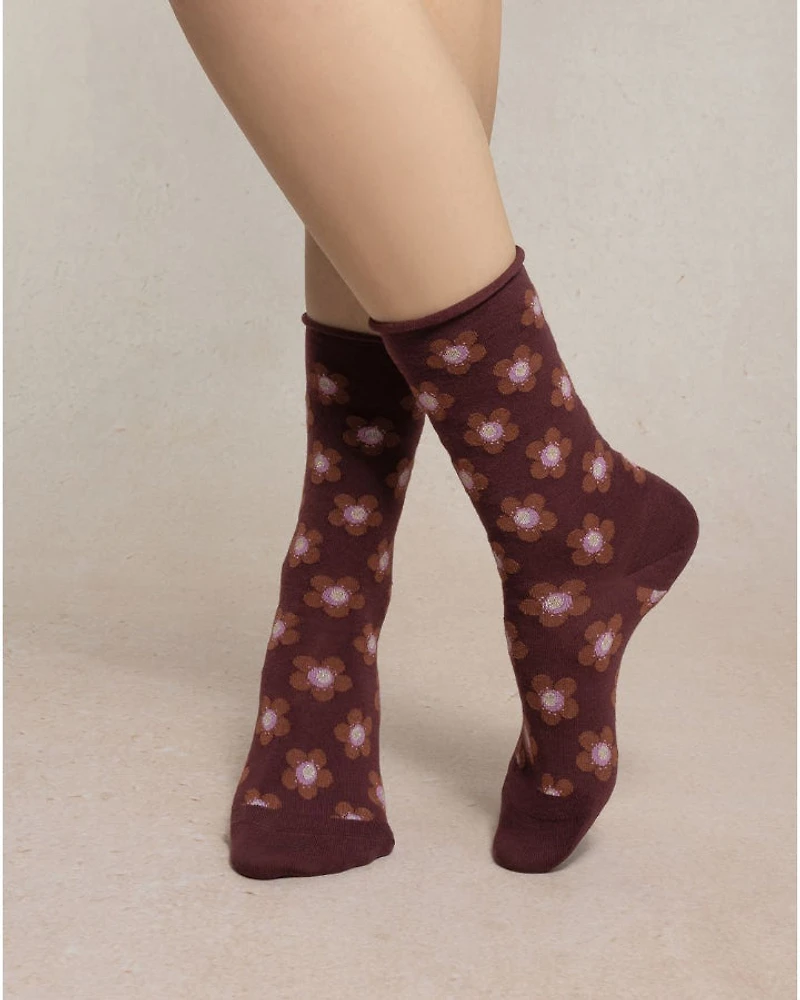 Bleu Foret Fine Wool Flowers Print Socks