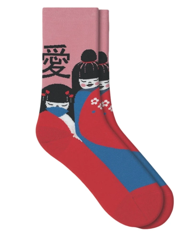 Bleu Foret Geishas Pattern Socks