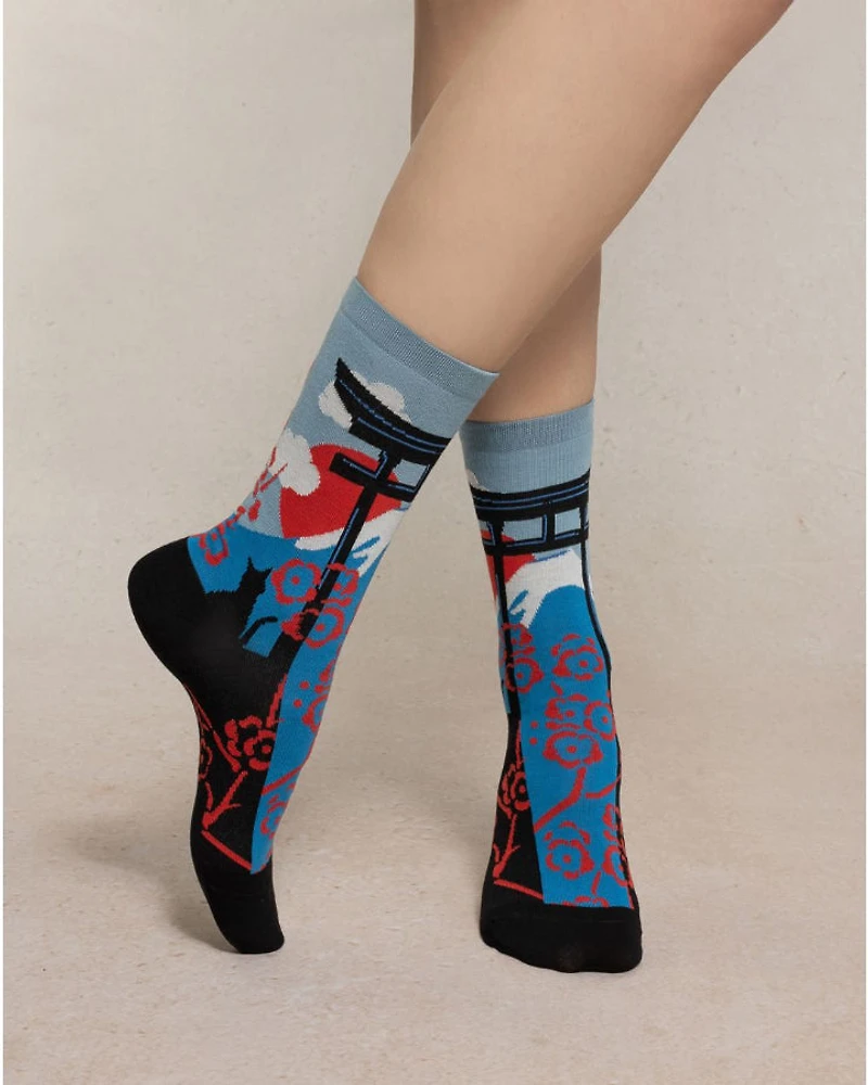 Bleu Foret Mount Fuji Pattern Socks
