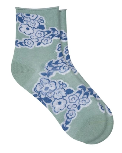 Bleu Foret Jouy Canvas Pattern Socks