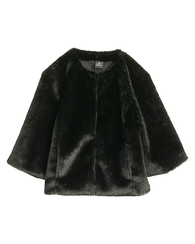 Echo Collarless Faux Fur Jacket With Raglan Sleeves
