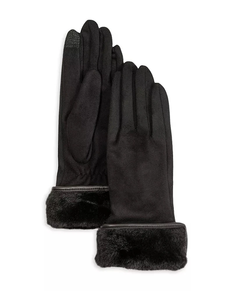 Echo Stretch Suede Fold-Up Faux Fur Cuff Gloves
