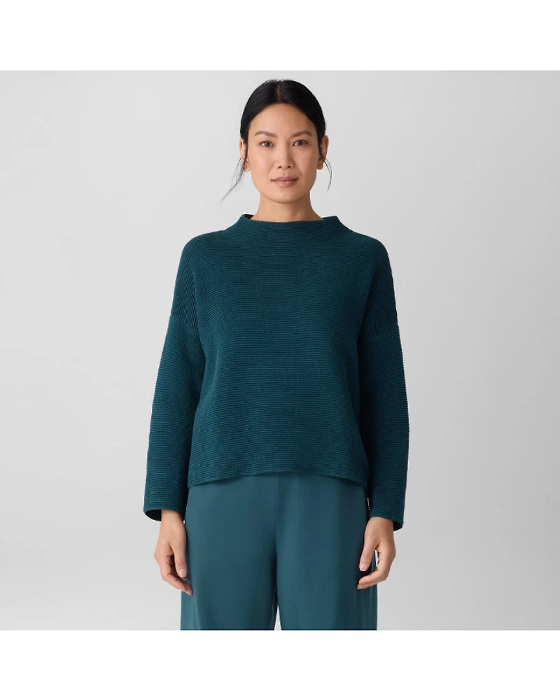 Eileen Fisher Funnel Neck Ribbed Texture Top