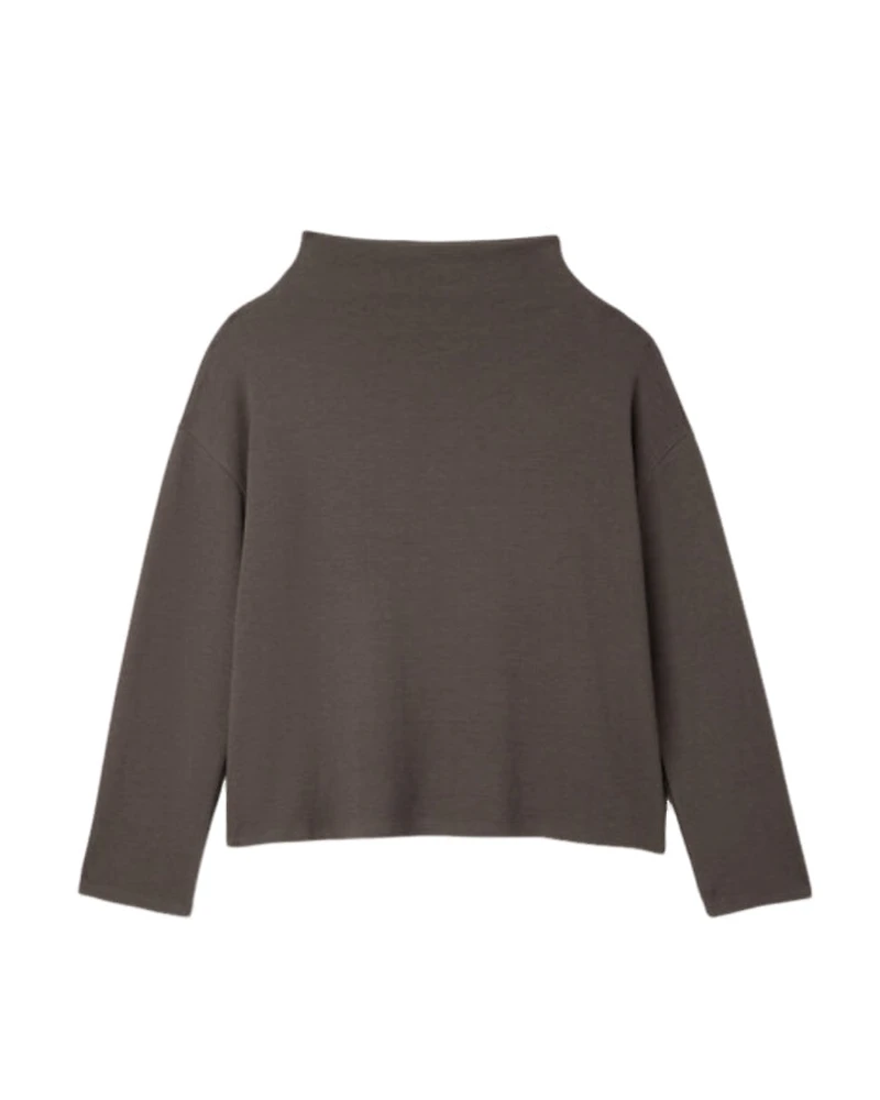 Eileen Fisher Waffle Cotton Blend Doubleknit Funnel Neck Box Top